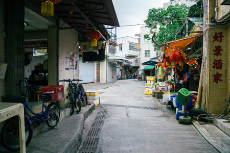 Hong Kong - March 15, 2017 : Asian traditional market in Tai o fishing villageのeditorial素材