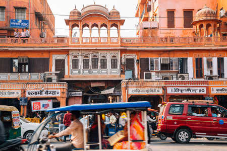Jaipur, India - November 11, 2017 : Old market street and traffic jam roadのeditorial素材