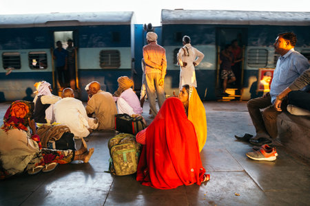 Jhansi, India - November 18, 2017 : Waiting people at Jhansi railway station platform