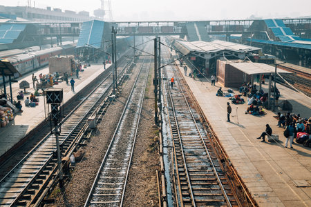 Delhi, India - November 27, 2017 : New Delhi railway station platform