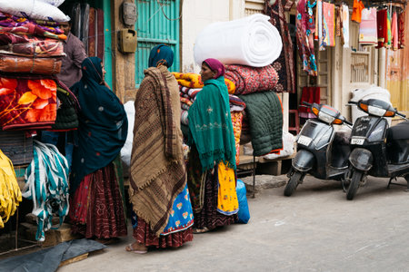 Jaisalmer, India - December 5, 2017: Indian old street market at winterのeditorial素材