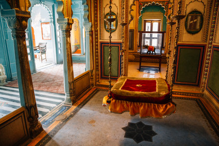 Udaipur, India - December 13, 2017: Inside of City Palace historical architectureのeditorial素材
