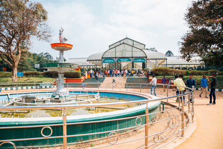 Bangalore, India - January 1, 2018: Lalbagh Botanical Garden and tourist peopleのeditorial素材