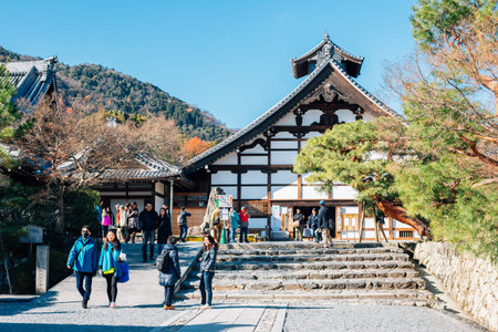 Kyoto, Japan - December 17, 2015: Tenryuji temple and tourist people