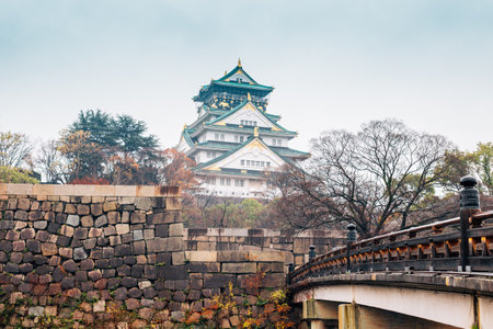 Osaka Castle and bridge in Japanのeditorial素材