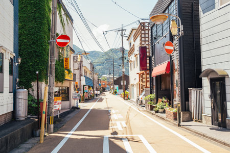 Yufuin, Japan - May 26, 2015 : Yufuin village street viewのeditorial素材