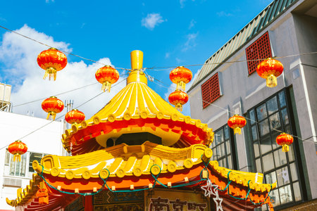 KOBE, JAPAN - DECEMBER 22, 2015 : Beautiful red Chinese lanterns in Nankin Machi, Kobe China townのeditorial素材