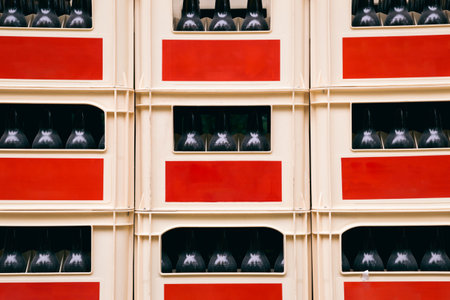 Beer bottles in plastic boxのeditorial素材