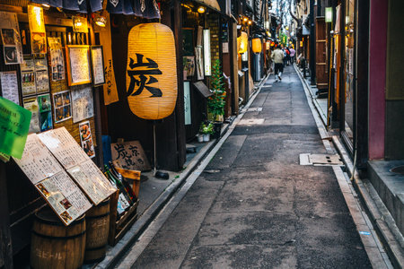 Kyoto, Japan - April 4, 2016 : Pontocho, Japanese restaurant and pub alley at eveningのeditorial素材