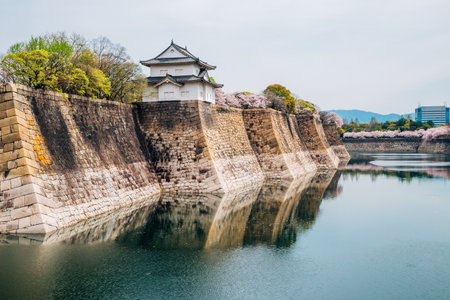 Osaka castle with cherry blossoms of spring in Japanのeditorial素材