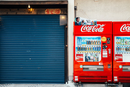 Fukuoka, Japan - June 10, 2017 : Closed store and drink vending machine