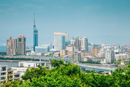 Japanese modern buildings, urban landscape in Fukuoka, Japanのeditorial素材