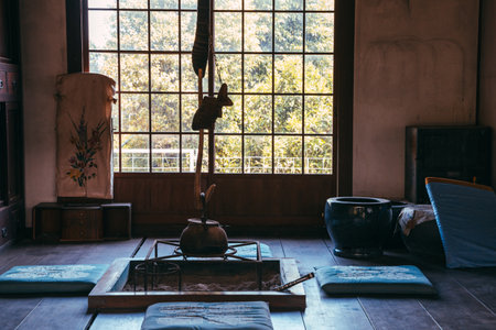 Fukuoka, Japan - June 9, 2017 : Japanese wooden style tea roomのeditorial素材