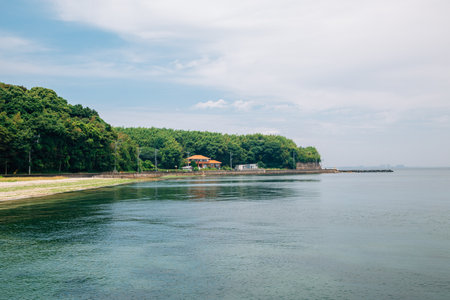 Nokonoshima island sea and seaside road in Fukuoka, Japanのeditorial素材