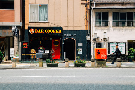 Fukuoka, Japan - June 11, 2017 : Japanese restaurant exterior and street viewのeditorial素材