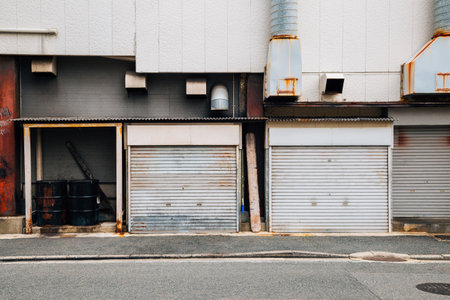 Shutter door closed factory buildingのeditorial素材