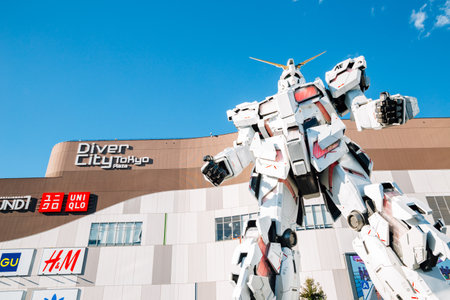 Tokyo, Japan - November 23, 2018 : Odaiba Diver City Tokyo Plaza shopping mall and real-size Gundam robotのeditorial素材