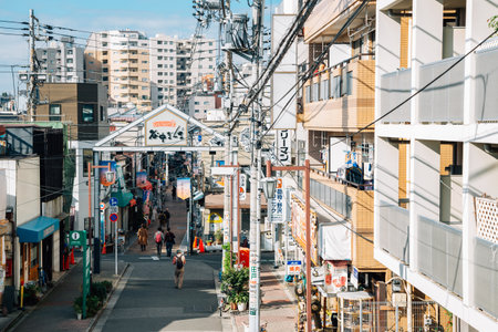 Tokyo, Japan - November 25, 2018: Yanesen district Yanaka Ginza shopping streetのeditorial素材