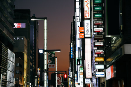 Tokyo, Japan - November 27, 2018 : Night view of Ginza shopping streetのeditorial素材