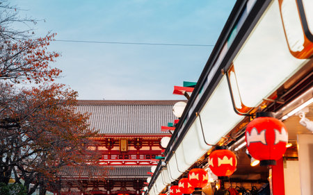Asakusa Sensoji temple and Nakamise shopping street at autumn in Tokyo, Japanのeditorial素材
