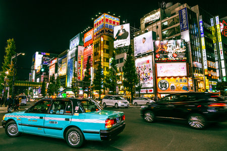 Tokyo, Japan - November 27, 2018: Night view of Akihabara district. Animation, game, electronics shopping streetのeditorial素材