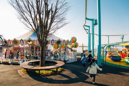 Nara, Japan - April 4, 2019 : Ikoma Sanjo amusement parkのeditorial素材