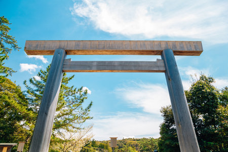 Torii gate at Ise Grand Shrine Naiku in Mie, Japanのeditorial素材