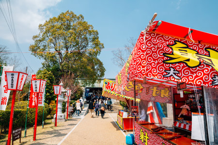 Nara, Japan - April 6, 2019 : Koriyama castle spring festival food stalls