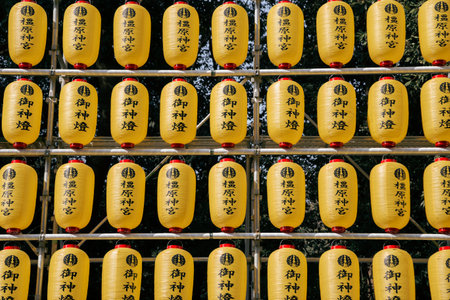 Nara, Japan - April 7, 2019 : Japanese lanterns at Kashihara Shrineのeditorial素材
