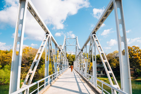 Old bridge on Asahi river near Okayama Castle in Japan
