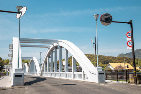 Kanonji village Sanka bridge with Saita river in Kagawa, Japanのeditorial素材