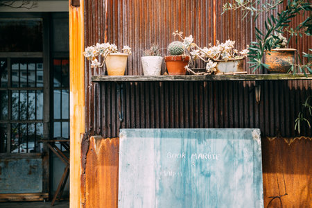 Takamatsu, Japan - April 19, 2019 : Kitahama Alley vintage cafe street