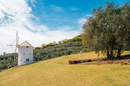 Greek windmill at Shodoshima island Olive park in Kagawa, Japanのeditorial素材