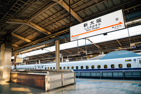 Osaka, Japan - April 15, 2019 : Shin Osaka train station Shinkansen platformのeditorial素材