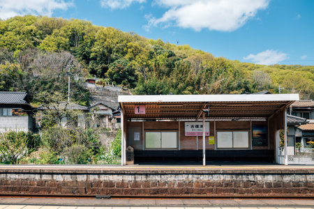 Okayama, Japan - April 15, 2019 : Kibitsu railway station platformのeditorial素材
