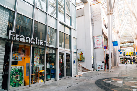 Takamatsu, Japan - April 20, 2019 : Marugamemachi arcade shopping street