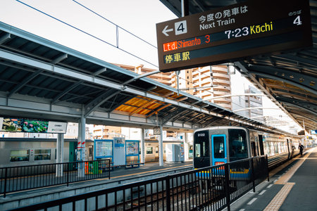 Takamatsu, Japan - April 20, 2019 : Takamatsu railway station platform