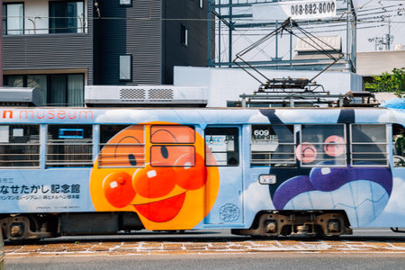 Kochi, Shikoku, Japan - April 20, 2019 : City Tram in downtownのeditorial素材