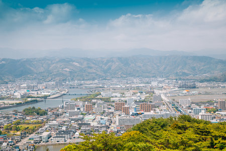Kochi cityscape panorama from Godaisan mountain Observatory in Kochi, Shikoku, Japanのeditorial素材
