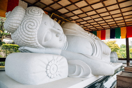 Ehime, Shikoku, Japan - April 22, 2019 : Kosho-ji temple buddha statue at Uchiko town