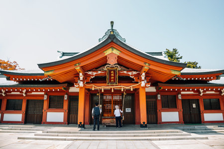 Ehime, Shikoku, Japan - April 21, 2019: Imabari Castle park Fukiage Shrine