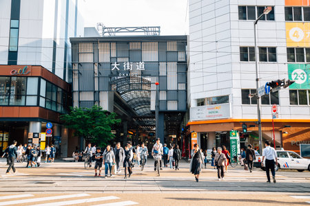 Matsuyama, Japan - April 21, 2019 : Okaido Shopping Arcade streetのeditorial素材