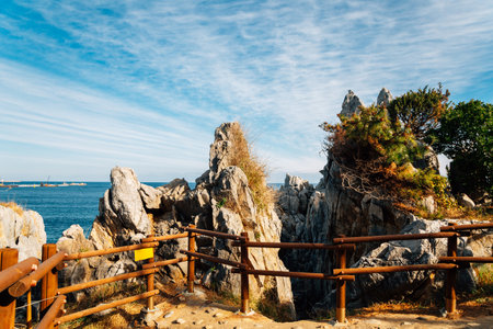 Chuam beach and rocks in Donghae, Koreaのeditorial素材