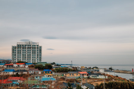 Jumunjin seaside village panorama view in Gangneung, Koreaのeditorial素材