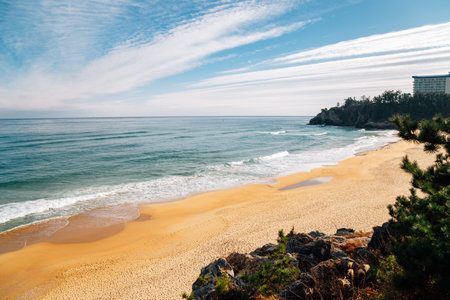 View of Jeungsan Beach from Isabu Lion Park in Samcheok, Koreaのeditorial素材
