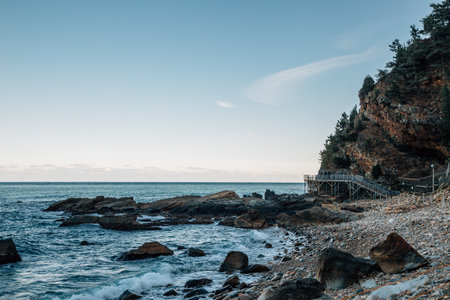 Jeongdong-Simgok Badabuchae-gil Trail seascape in Gangneung, Koreaのeditorial素材