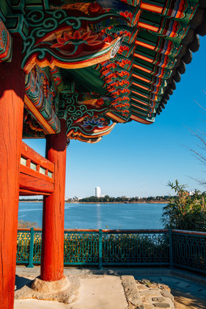 Gyeongpodae Korean traditional Pavilion in Gangneung, Koreaのeditorial素材