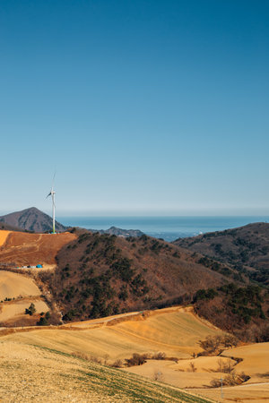 Panoramic view of Anbandegi mountain village at winter in Gangneung, Koreaのeditorial素材