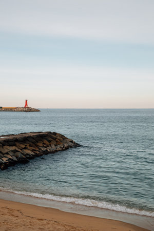 Yeongjin Beach and seawall in Gangneung, Koreaのeditorial素材
