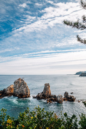 Chuam beach and rocks in Donghae, Koreaのeditorial素材